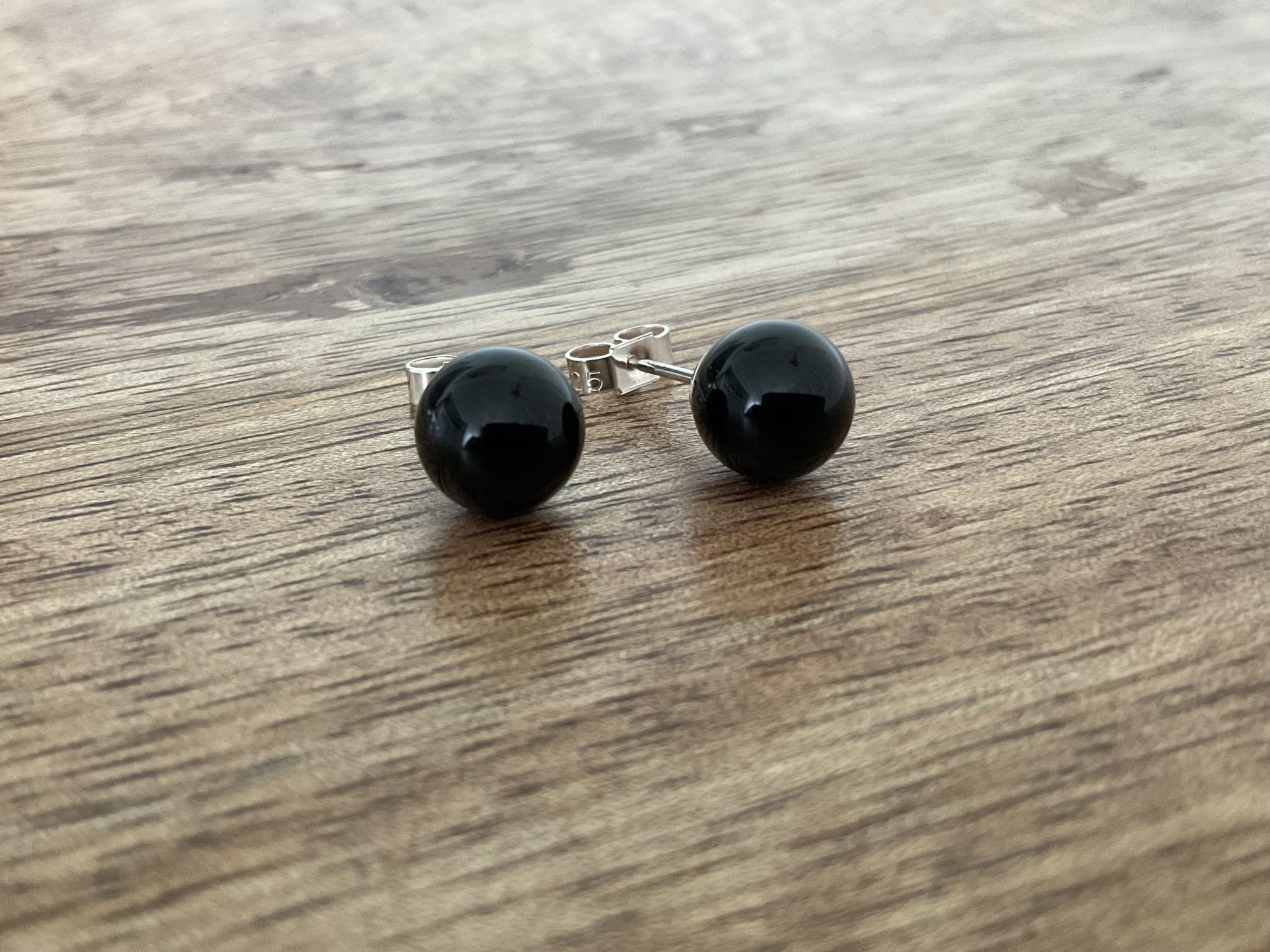 Onyx Ball Gemstone Stud Earrings - 6mm - Click Image to Close